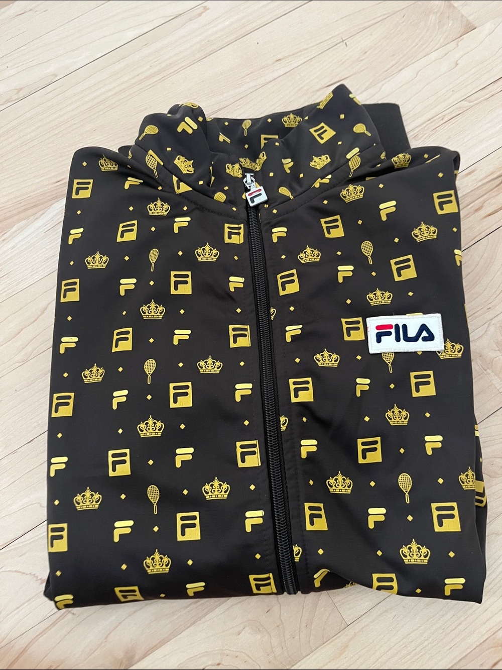 Fila Men brown light jacket with Yellow All-Over Logo Print